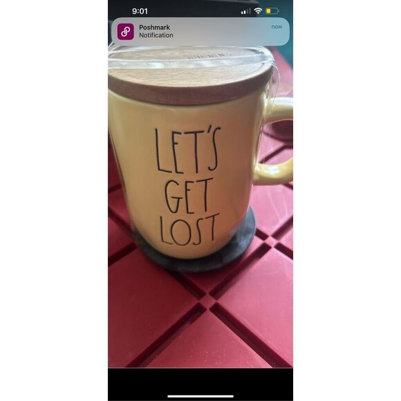 Rae Dunn Yellow "Let's Get Lost" Coffee Mug - Picture 1 of 2
